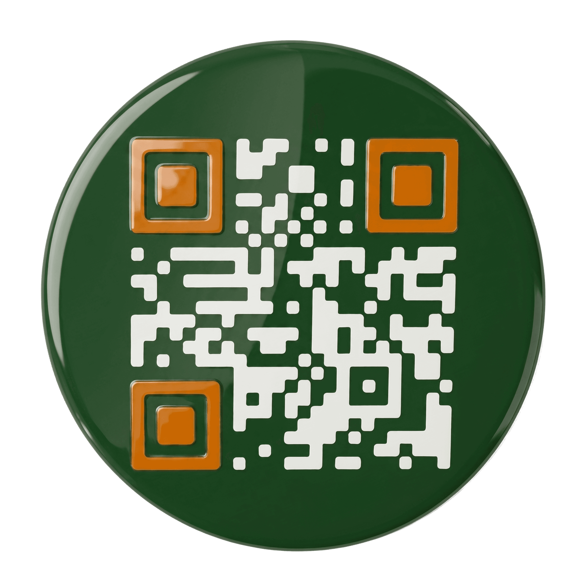 AgTag button prototype — a pin-back fabric badge with a QR code on the face.